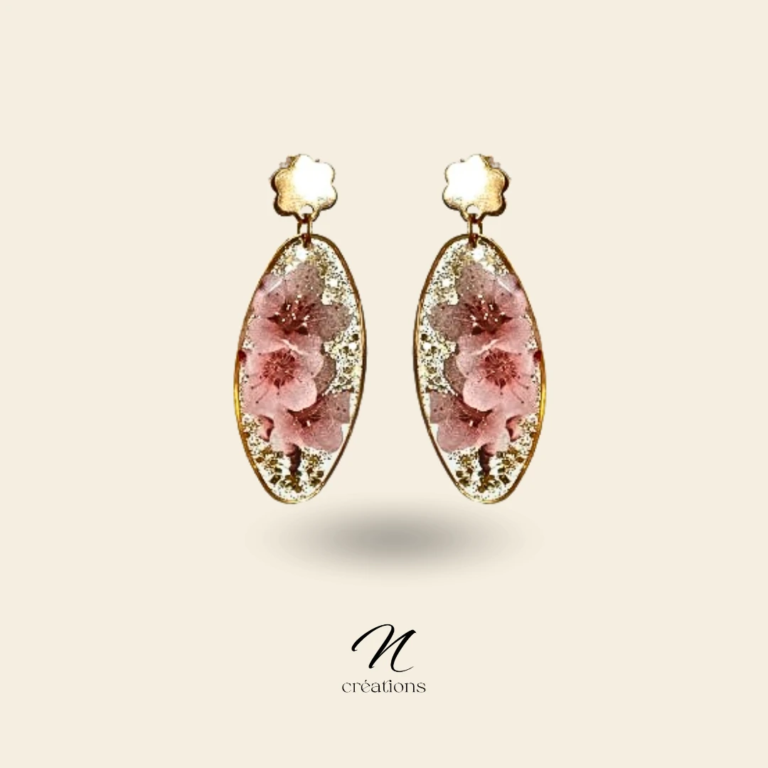 Boucles d’oreilles Ovales Dorées Arbres en Fleurs