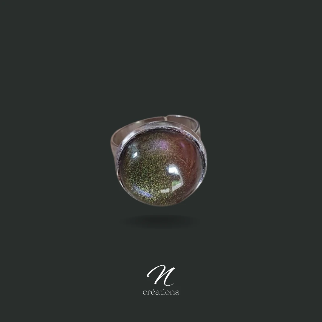 Bague ronde ajustable en acier inoxydable avec cabochon bombé