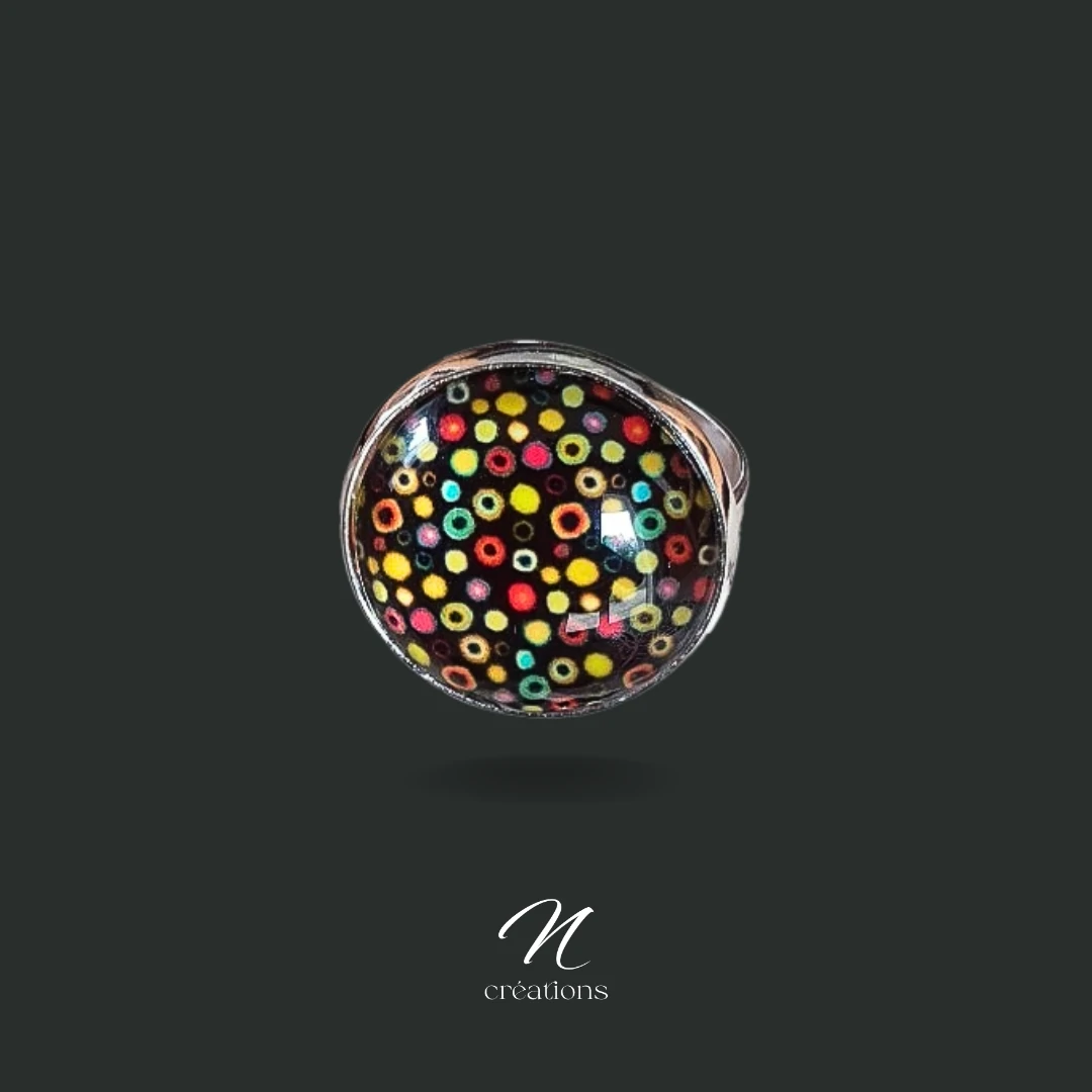 Bague ronde cabochon multicolore