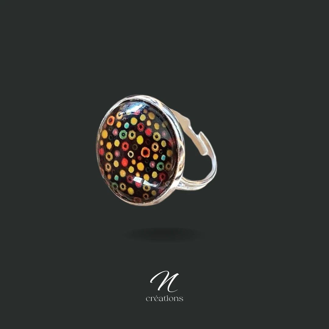 Bague ronde cabochon multicolore