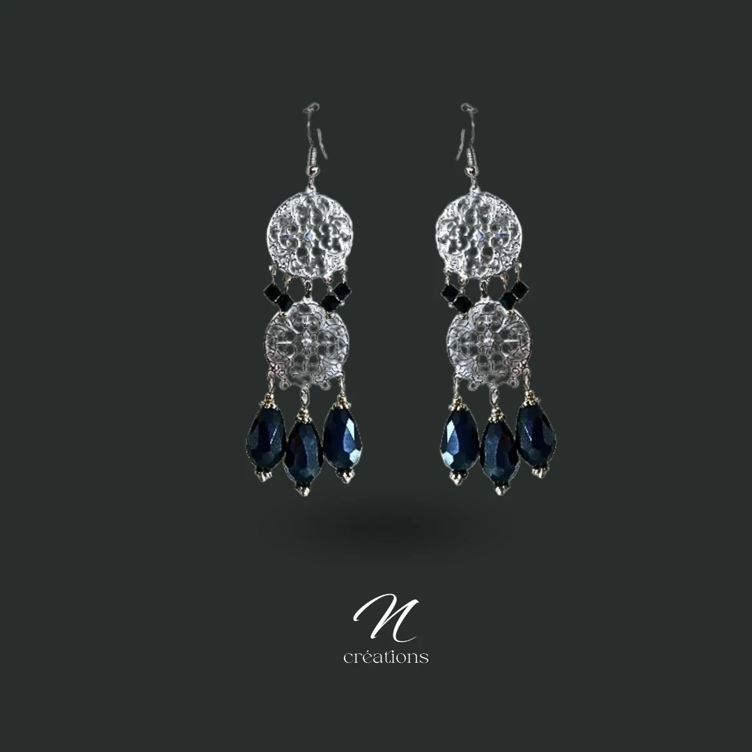 Boucles d’oreilles Filigranes Noir Cristal
