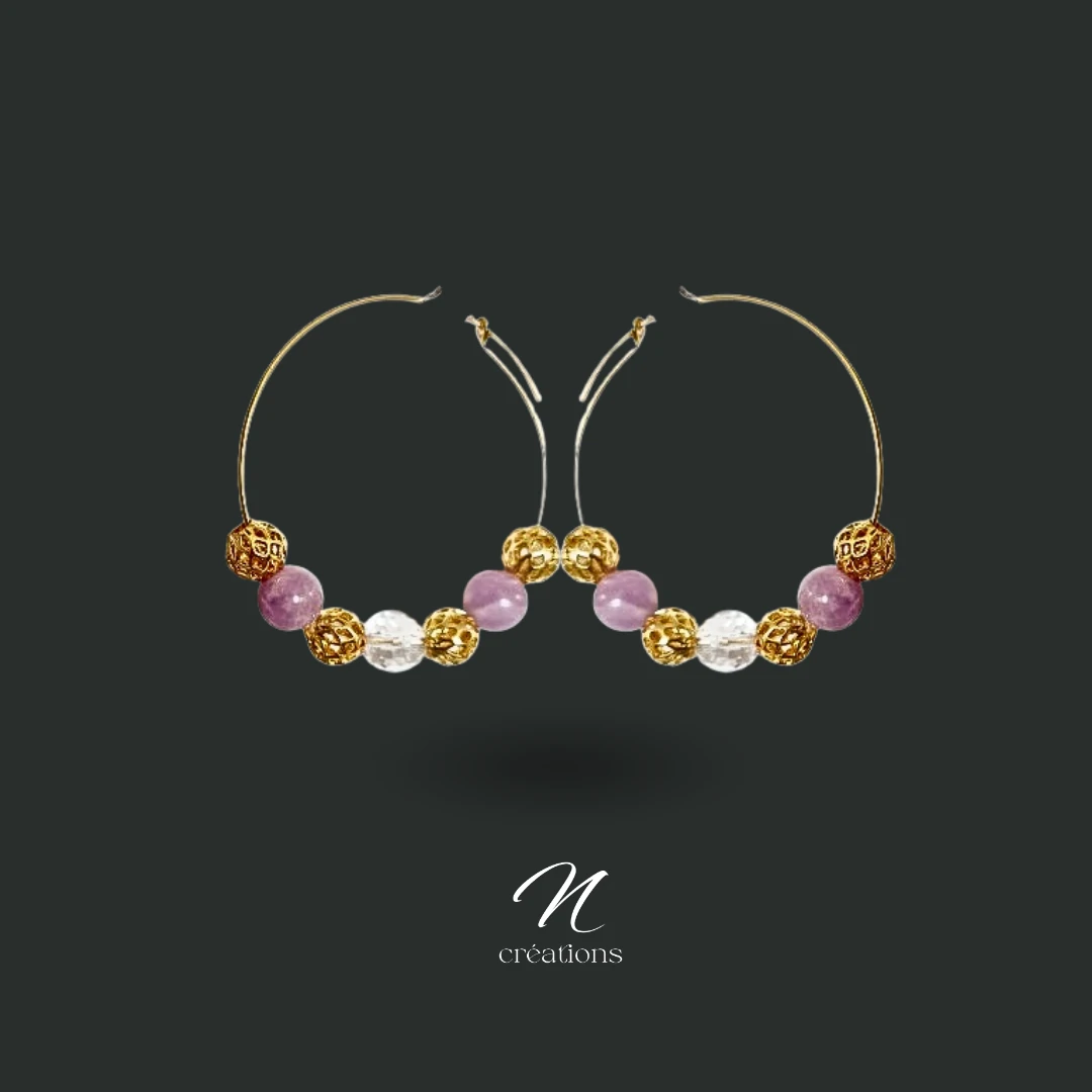 Créoles Cristal de Roche et Lépidolite