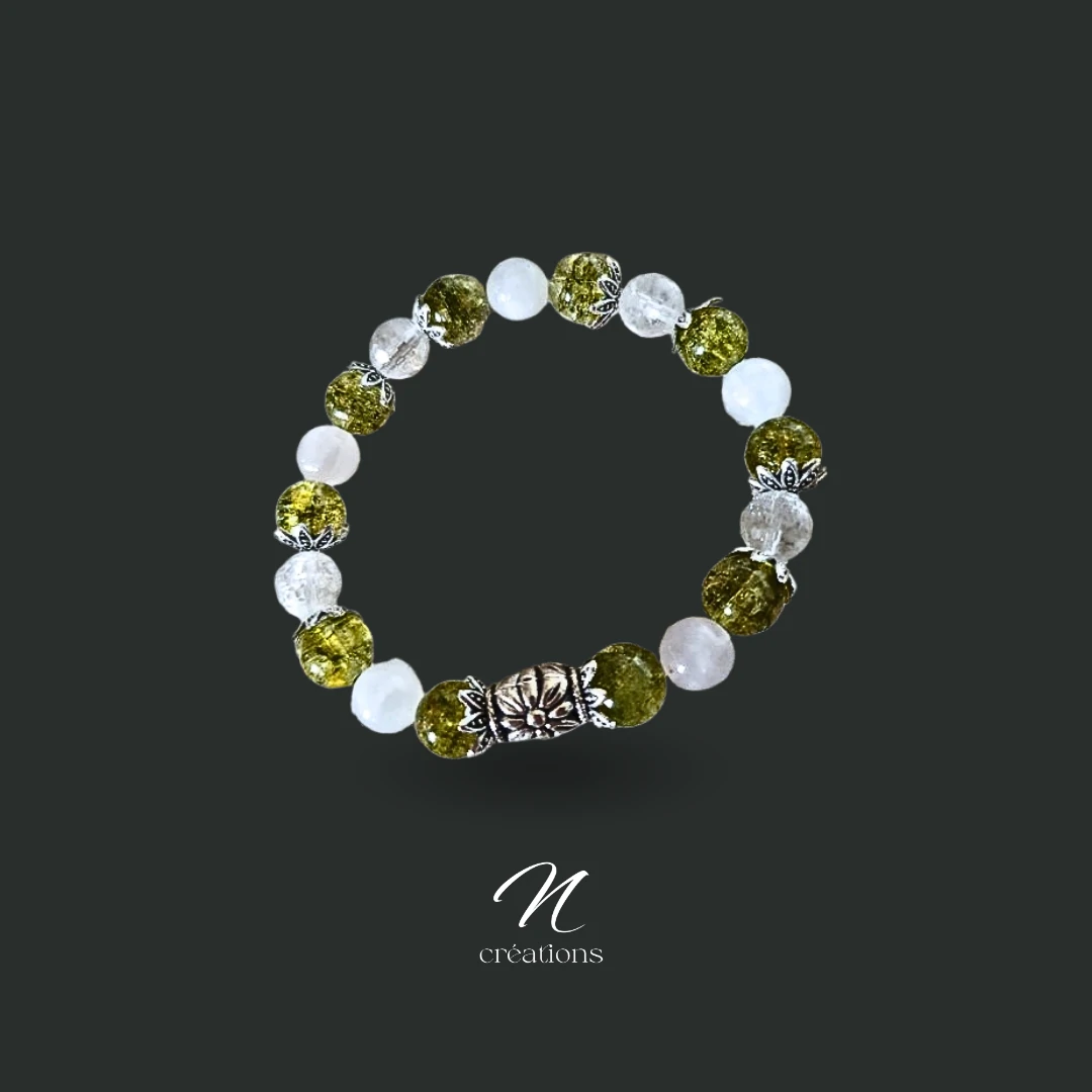 Bracelet en Olivine des Canaries, Quartz Rose