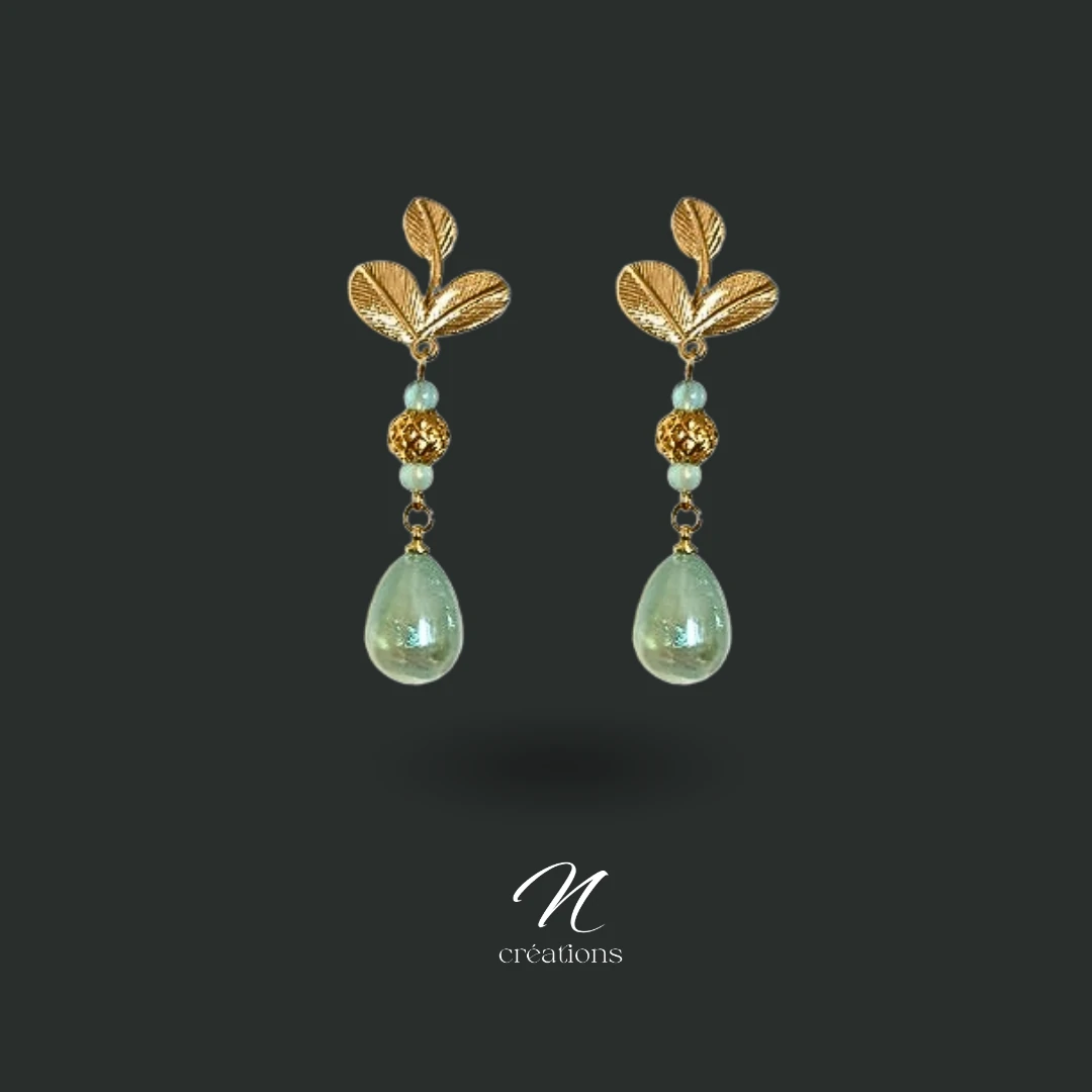 Boucles d’oreilles Feuilles et Gouttes Azur