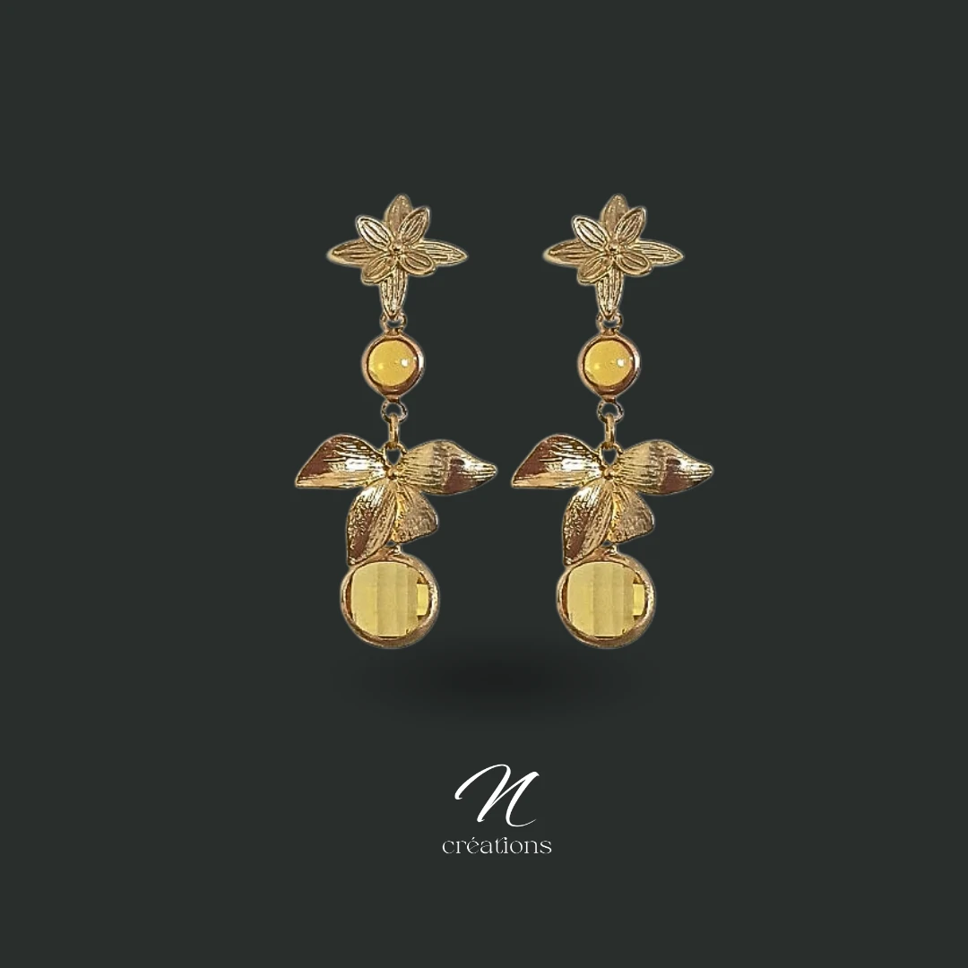 Boucles d'Oreilles Orchidées Dorées Or Fin 24K