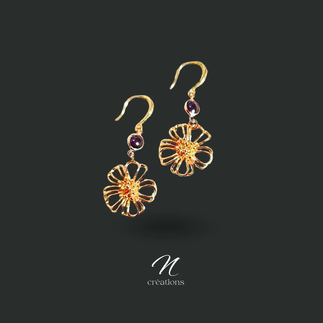 Boucles d'Oreilles Fleurs Or 24K