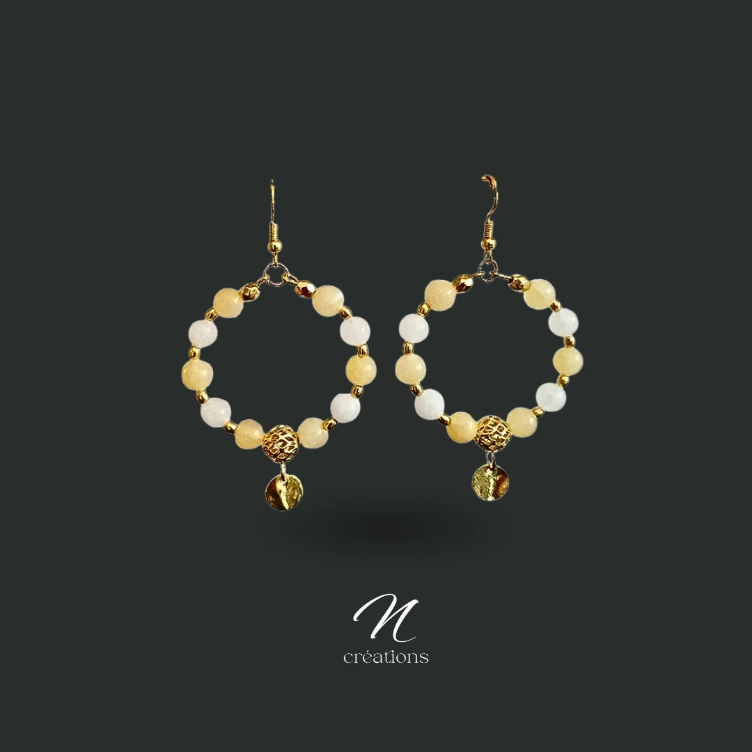 Créoles Jade jaune et blanche