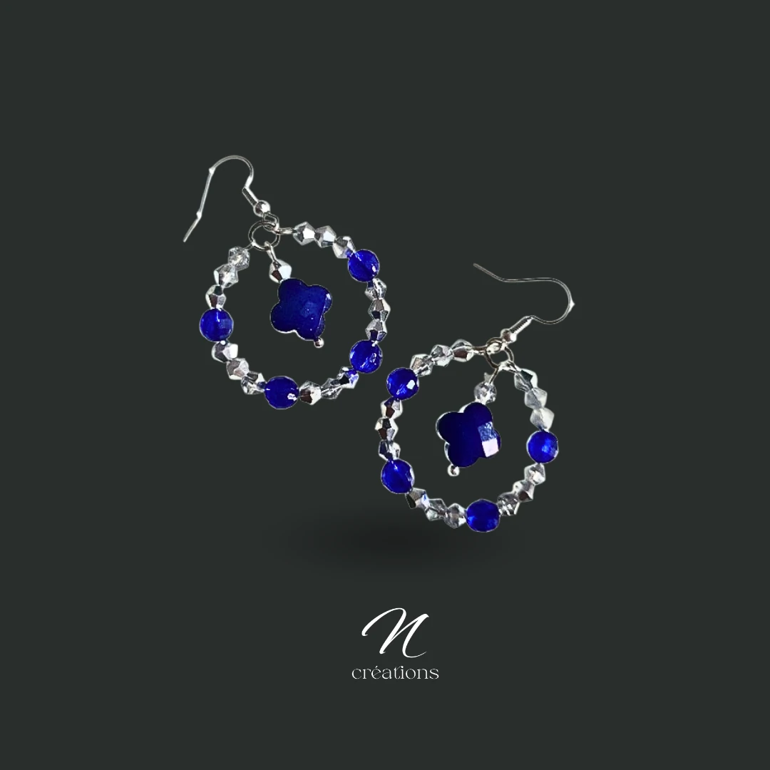 Créoles argentés et bleu saphir