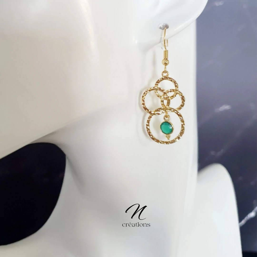 Boucles d’oreilles dorées et Onyx vert