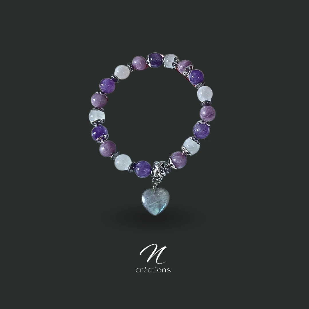 Bracelet Anti-Stress Lépidolite, Améthyste et Pierre de Lune