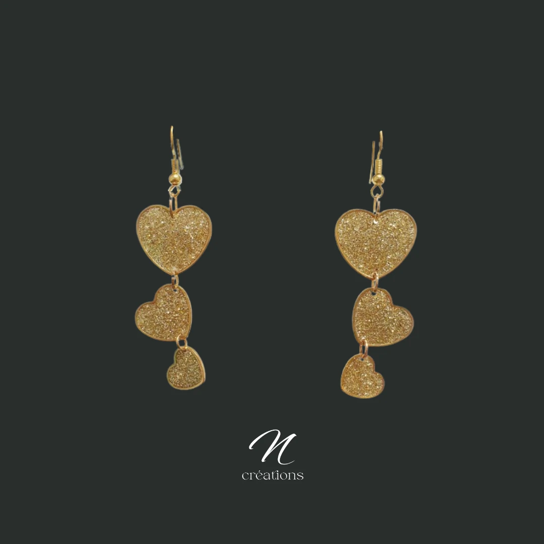 Boucles d'Oreilles 3 Cœurs dorés
