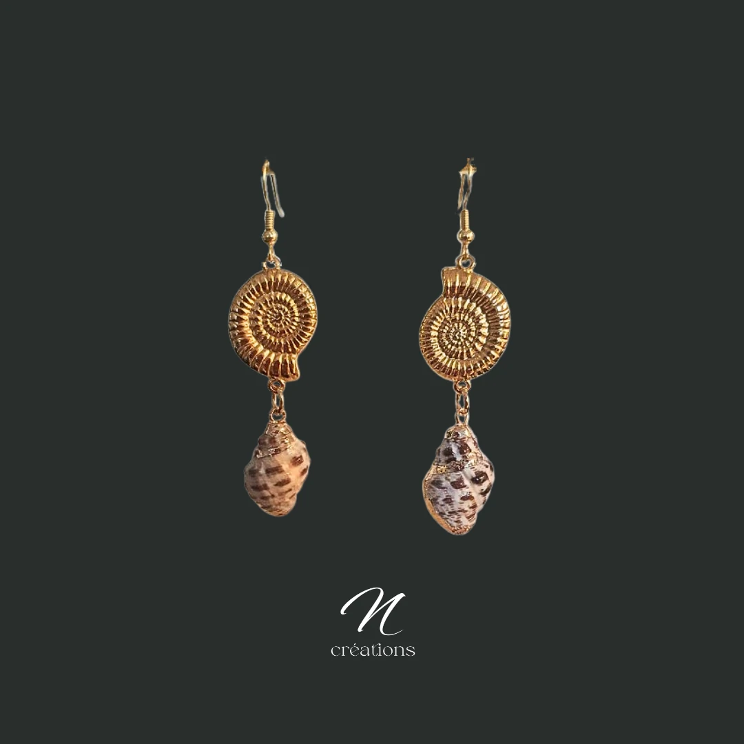 Boucles d'oreilles coquillage nautile en zamak