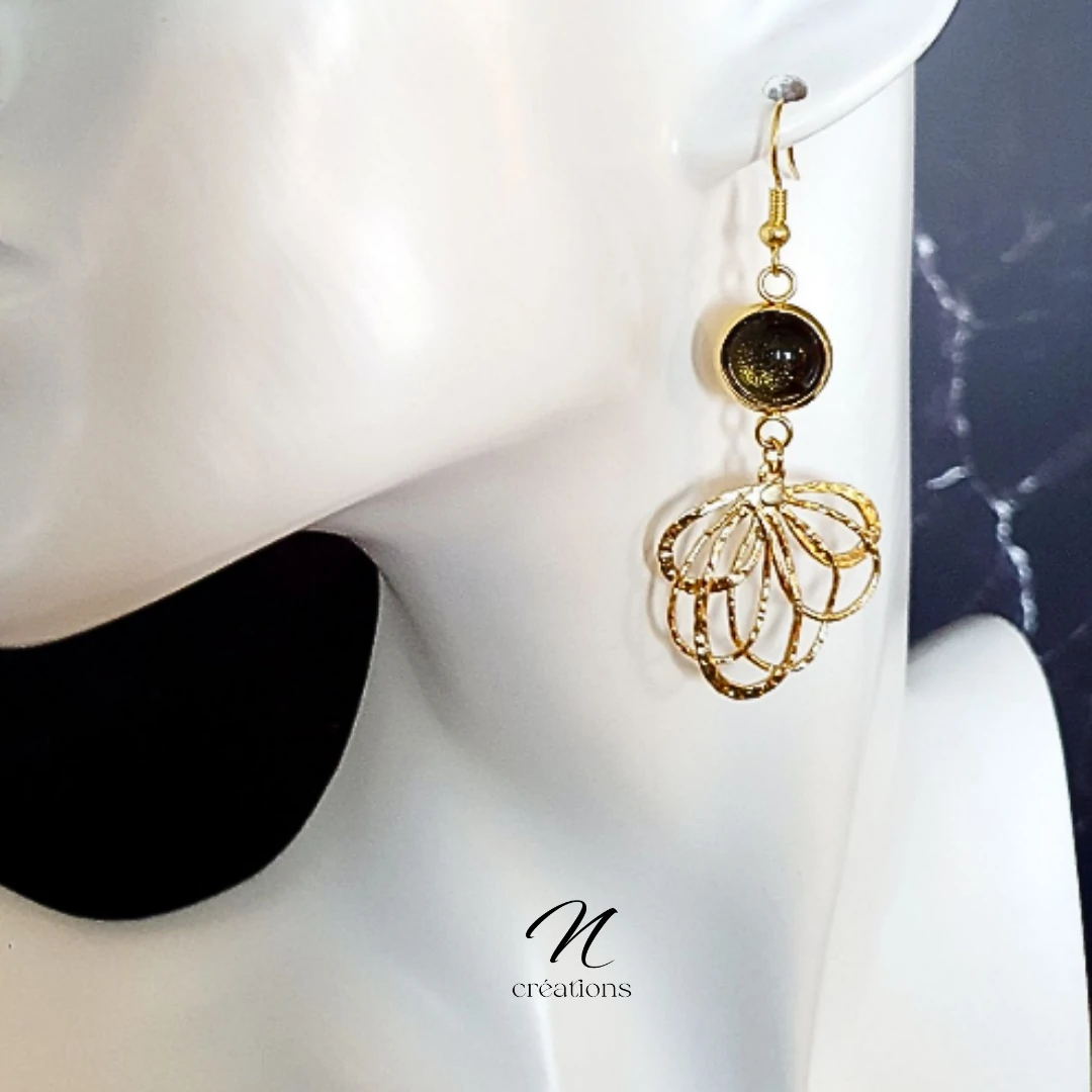 Boucles d'Oreilles Fleurs Or Fin 24K