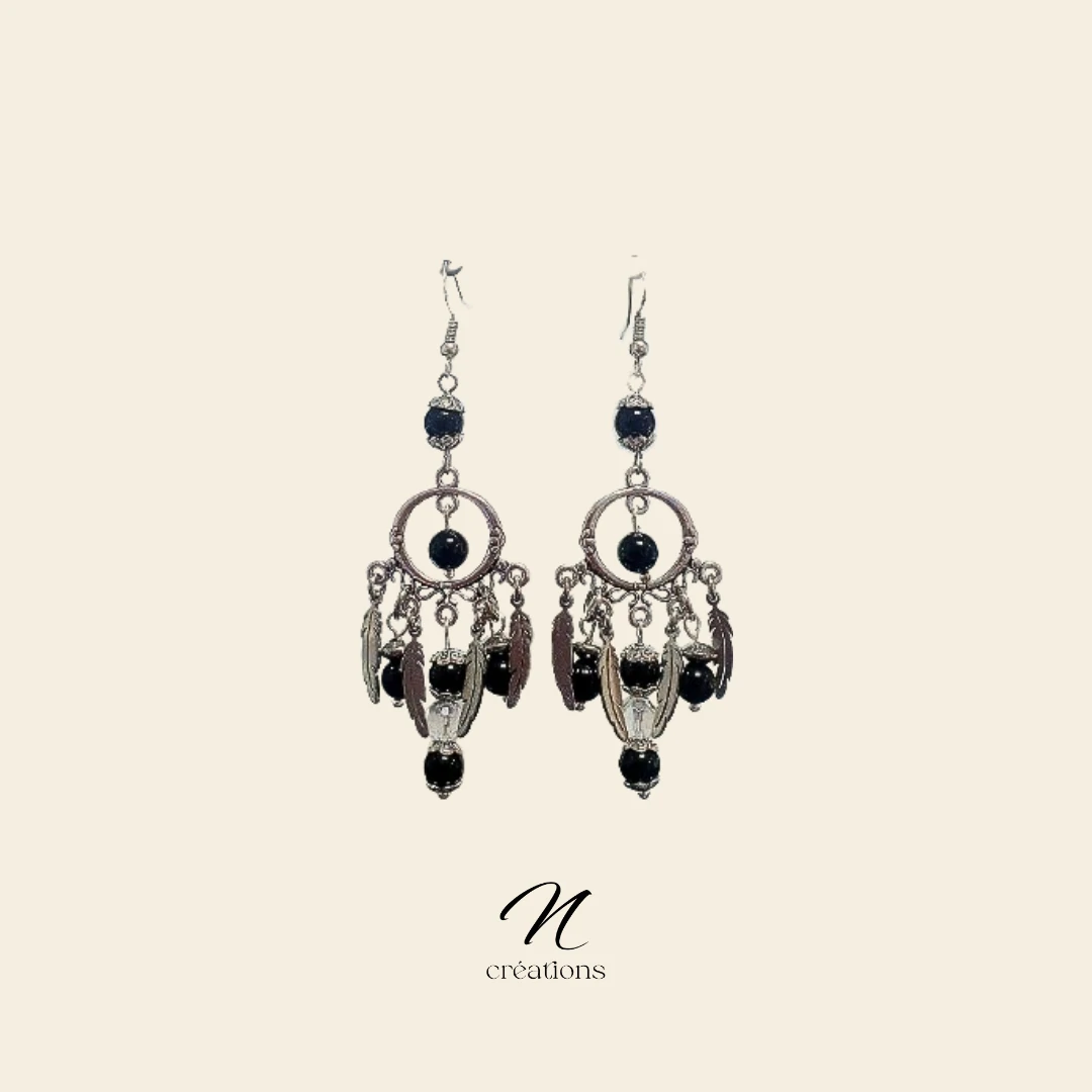 Boucles d'Oreilles Attrape-Rêves Onyx Noir
