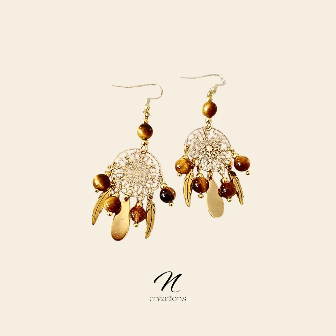 Boucles d'Oreilles Attrape-Rêves Œil de Tigre