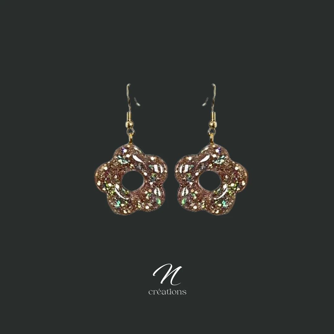 Boucles d'Oreilles Fleurs Rose Holographique