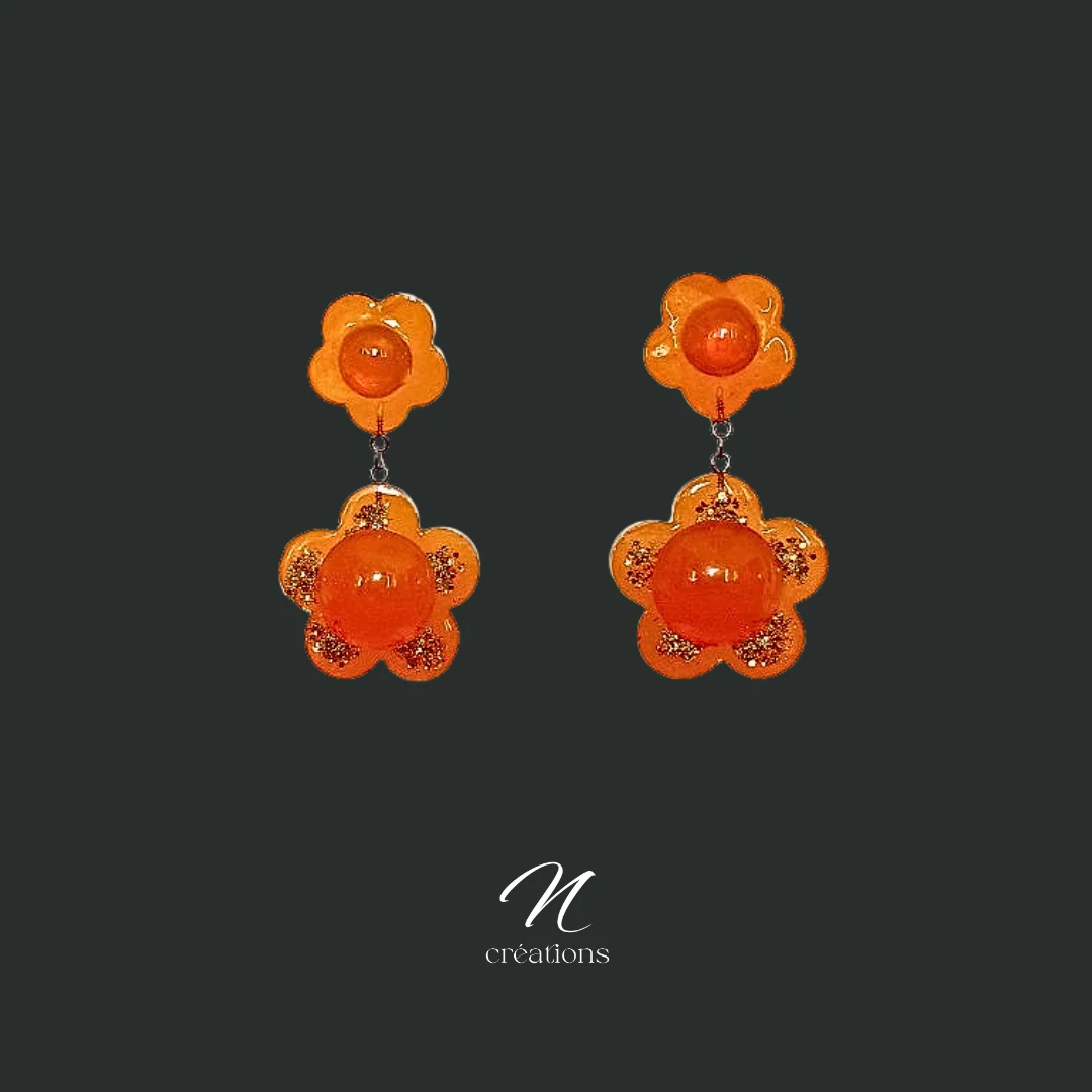 Boucles d'Oreilles Fleurs Orange Bonbons