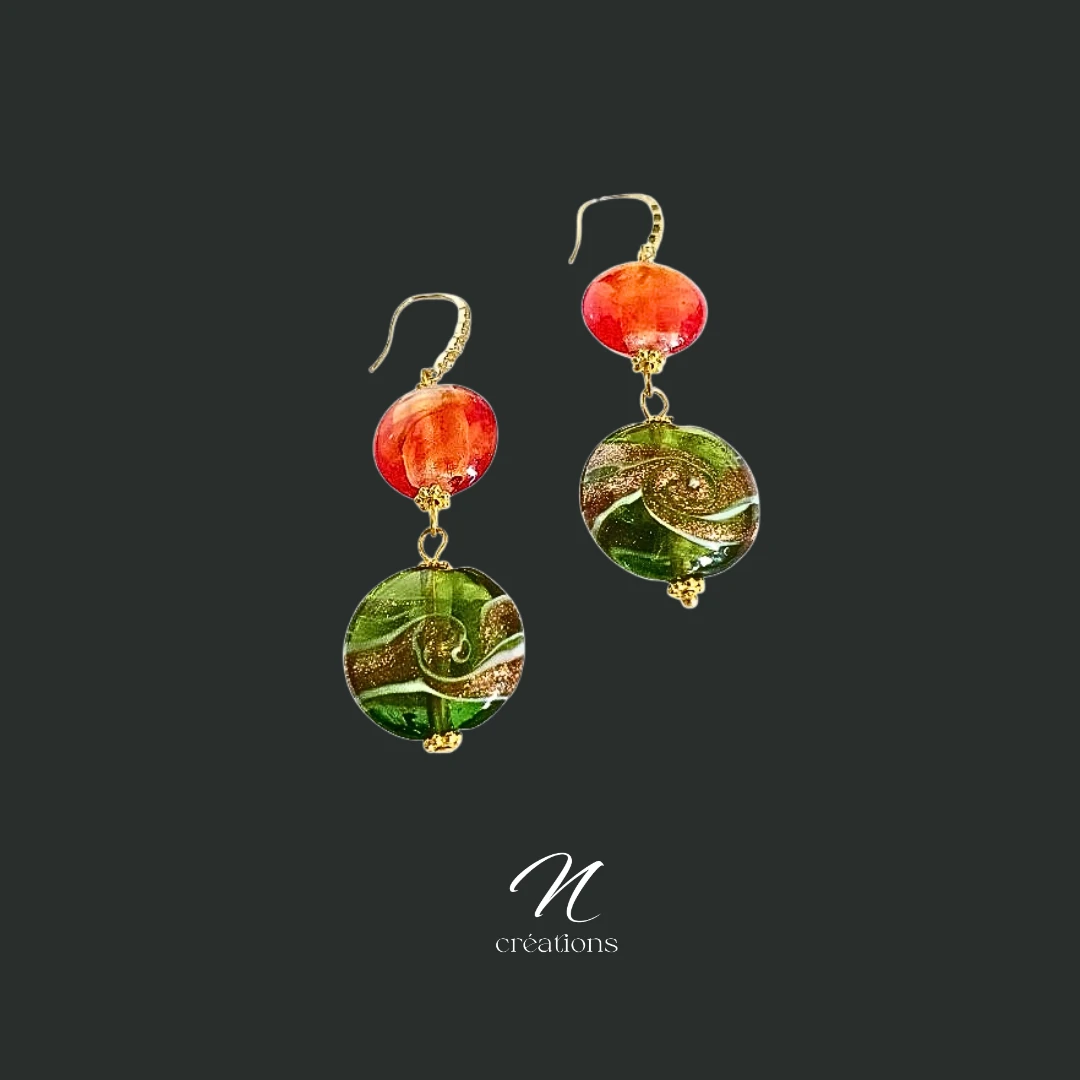 Boucles d'Oreilles Galets Verre de Murano