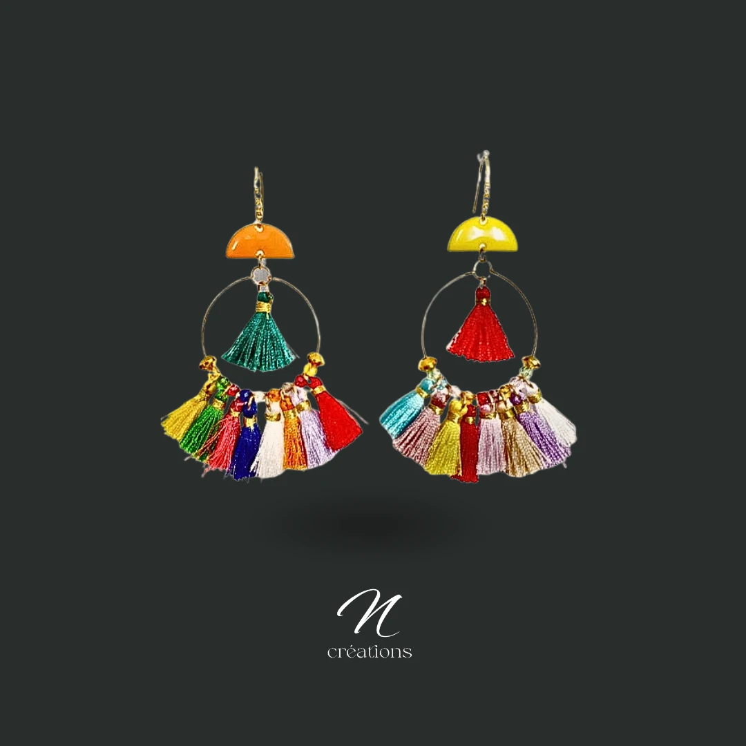 Créoles Pompons Multicolores