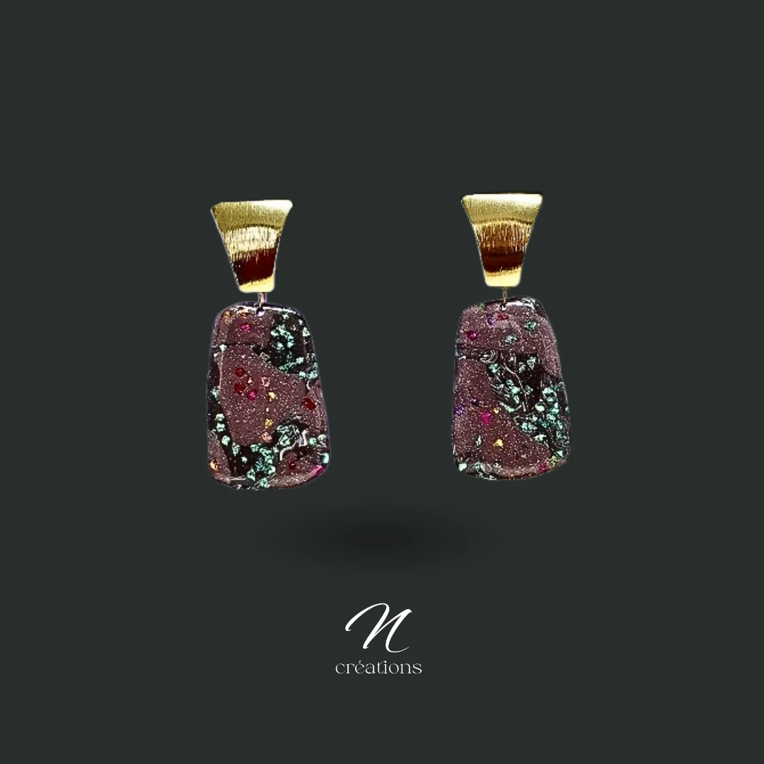 Parure Collier et boucles polymère multicolores