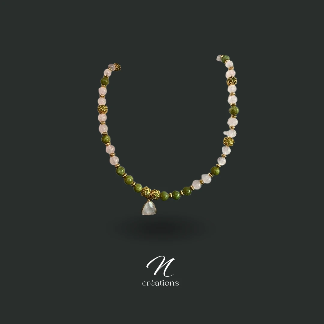 Collier Péridot et Quartz rose
