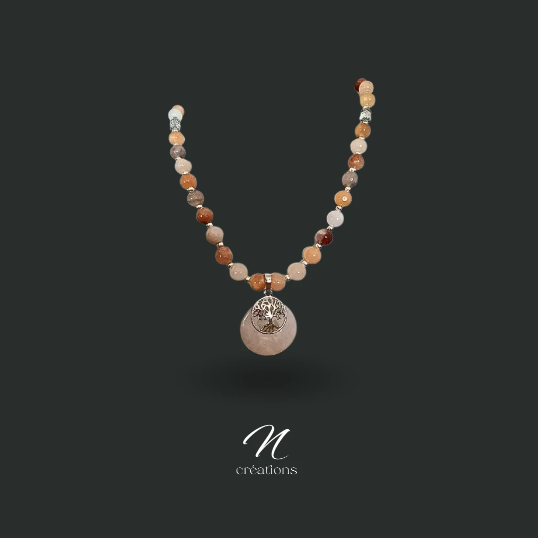 Collier Aventurine rose et Cristal de Roche