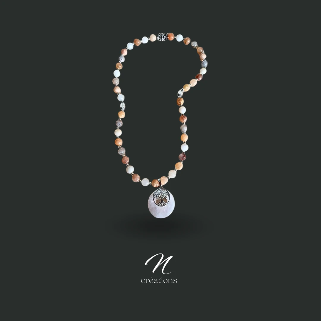 Collier Aventurine rose et Cristal de Roche