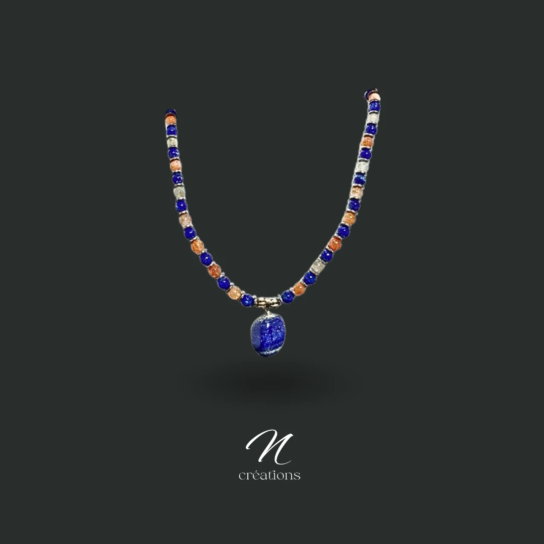 Collier Extensible Lapis-Lazuli et Pierre de Soleil