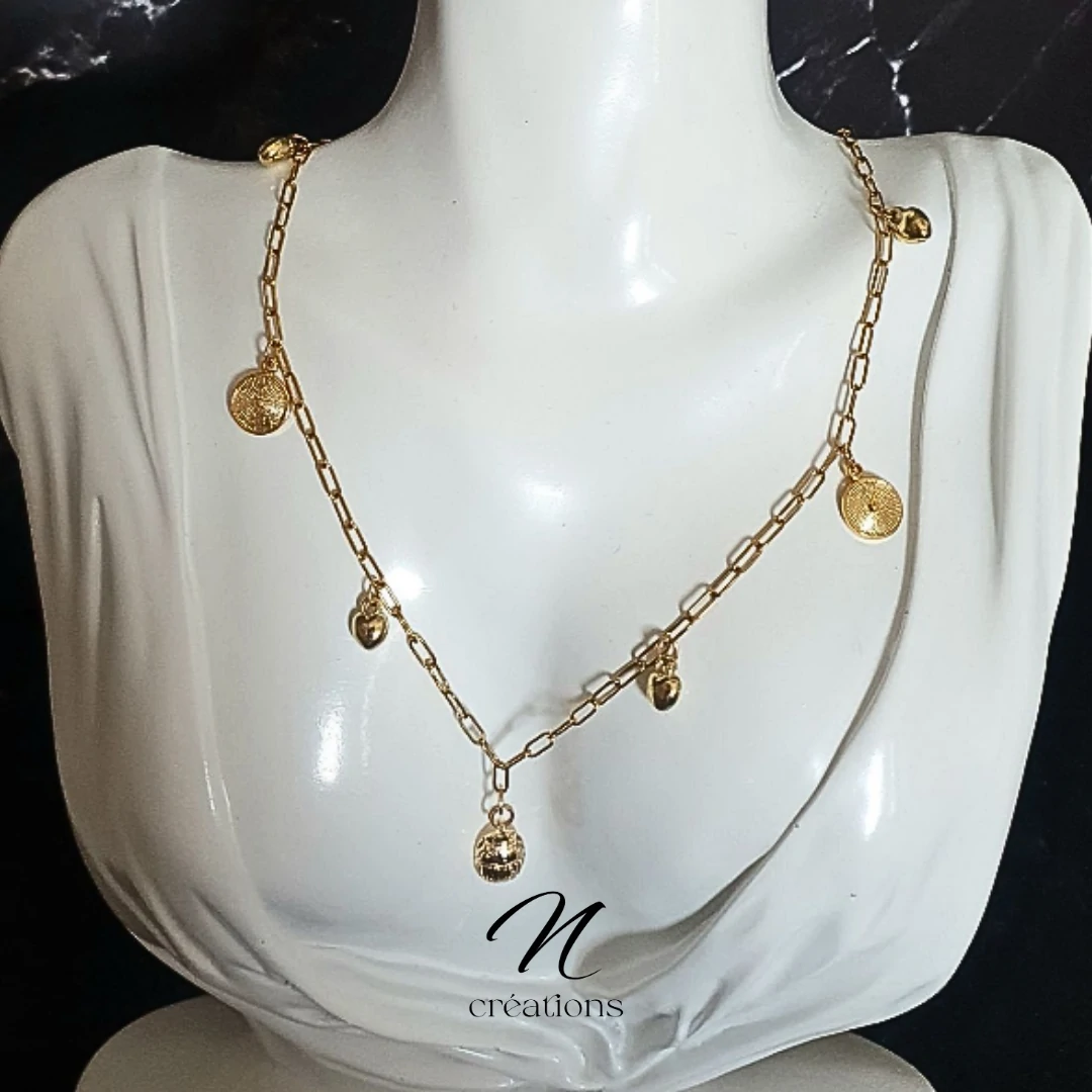 Collier Scarabée médaillons dorés