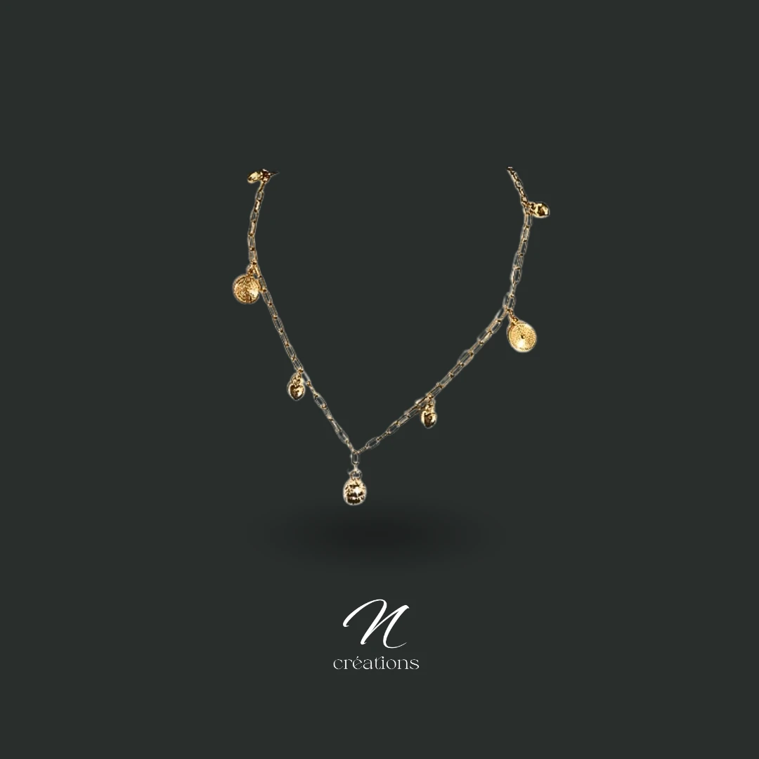 Collier Scarabée médaillons dorés