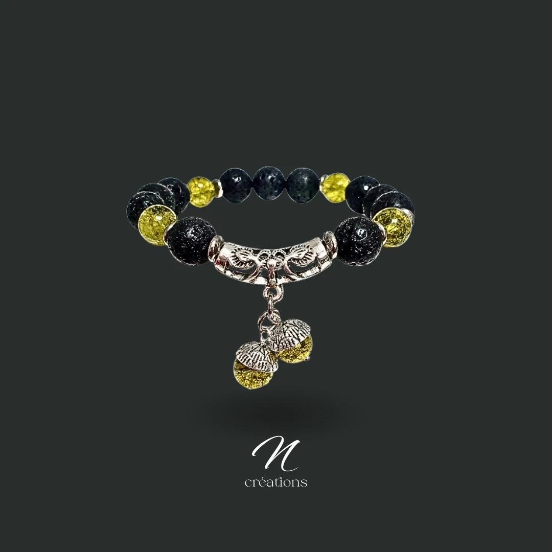 Bracelet Pierre de Lave et Olivine des Canaries