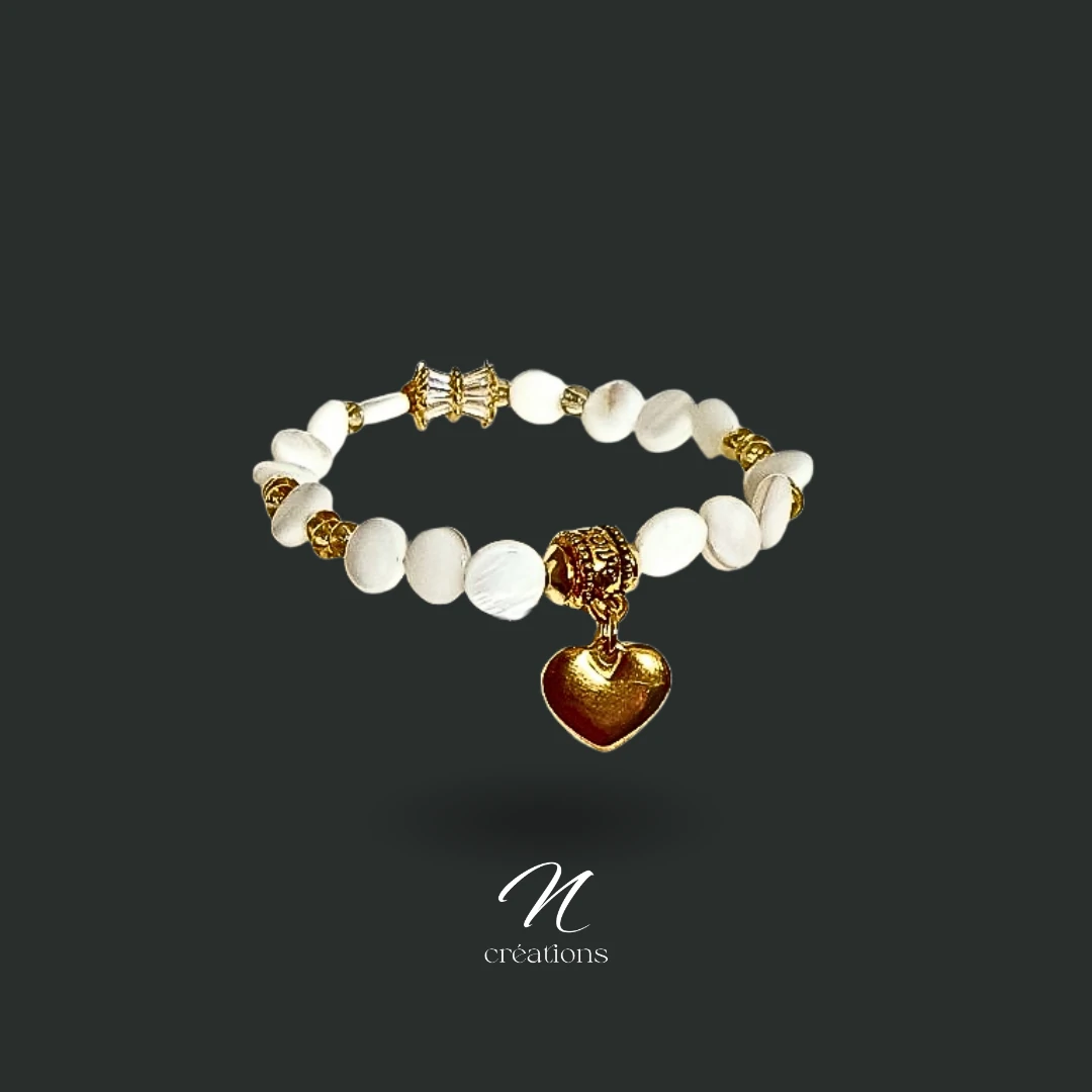 Bracelet Nacre Blanche et Acier Doré