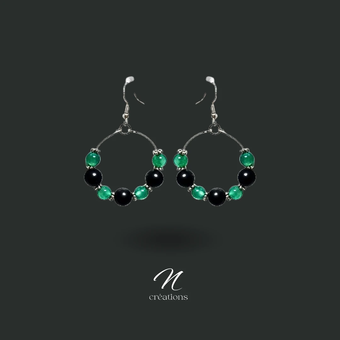 Créoles Onyx Vert et Noir