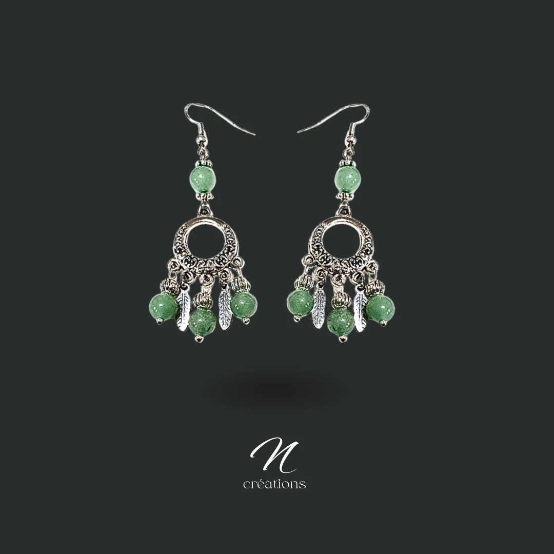 Boucles d'Oreilles Attrape-Rêves Aventurine Verte