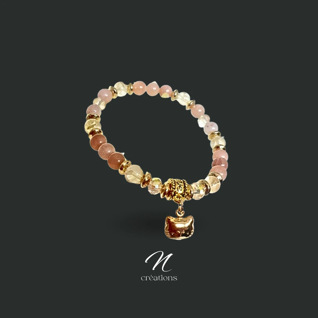 Bracelet Chat en Citrine et Pierre de Soleil