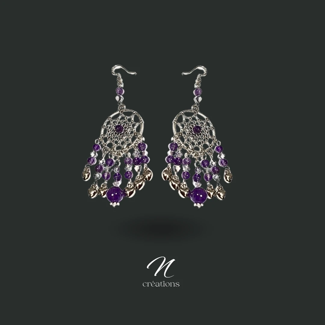 Boucles d'Oreilles Attrape-Rêves Améthyste.