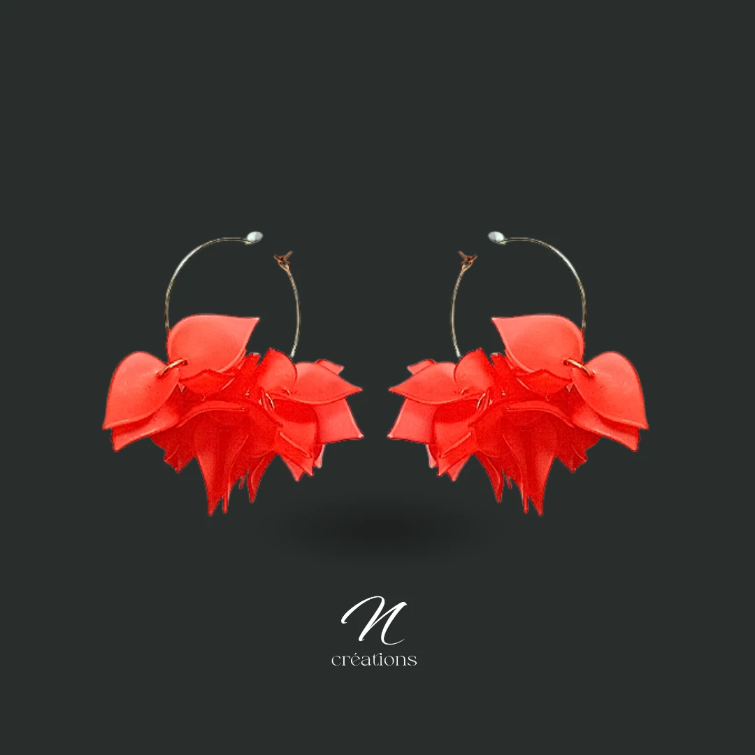 Créoles pétales rouges givrés