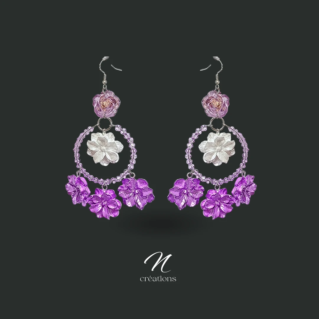 Créoles fleurs lilas