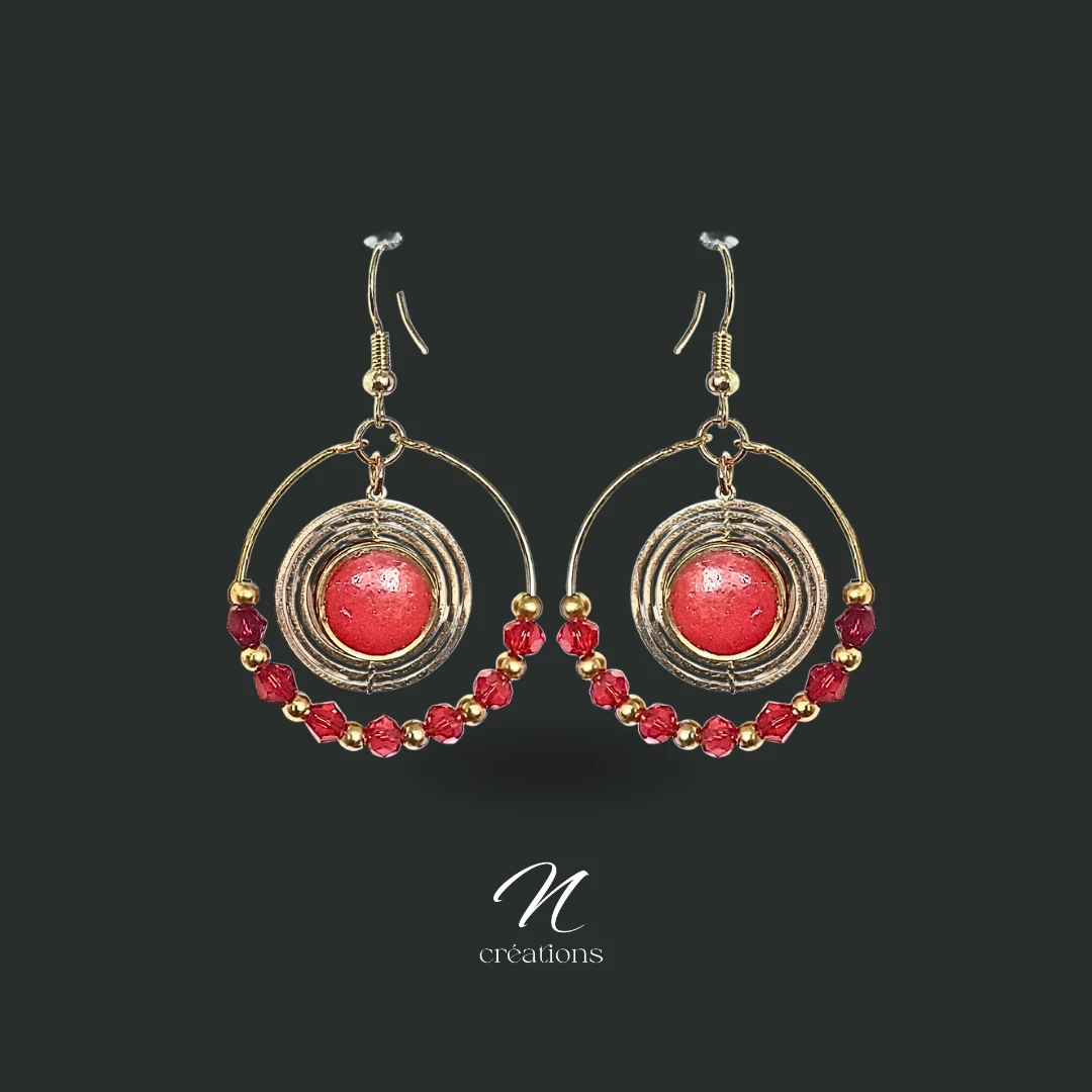 Créoles Dorées Cristal Rouge