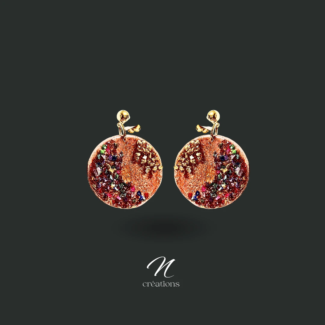 Boucles d’oreilles Rondes rose mordoré et multicolores