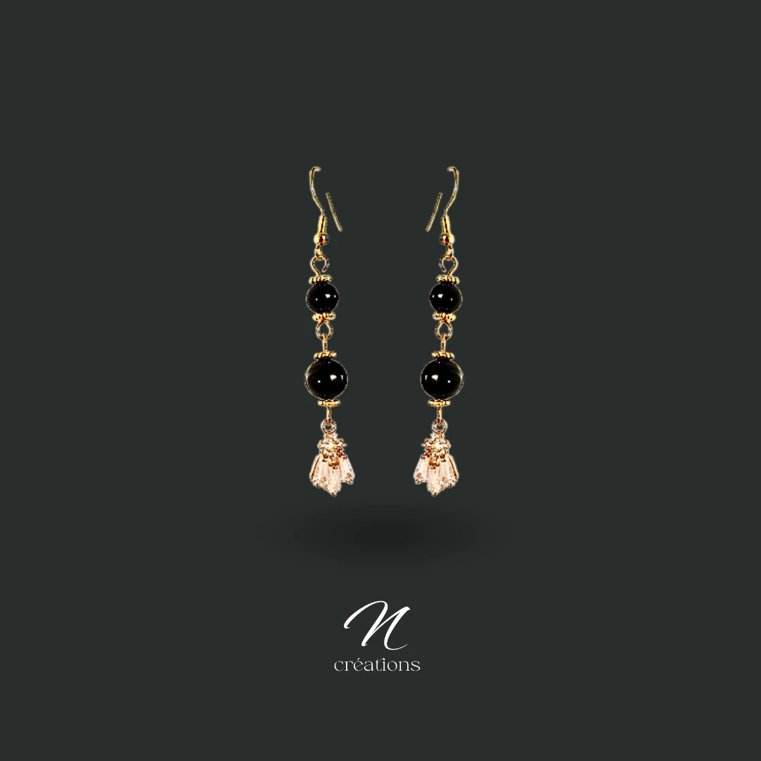 Boucles d’oreilles Onyx Noir et Strass Baguettes