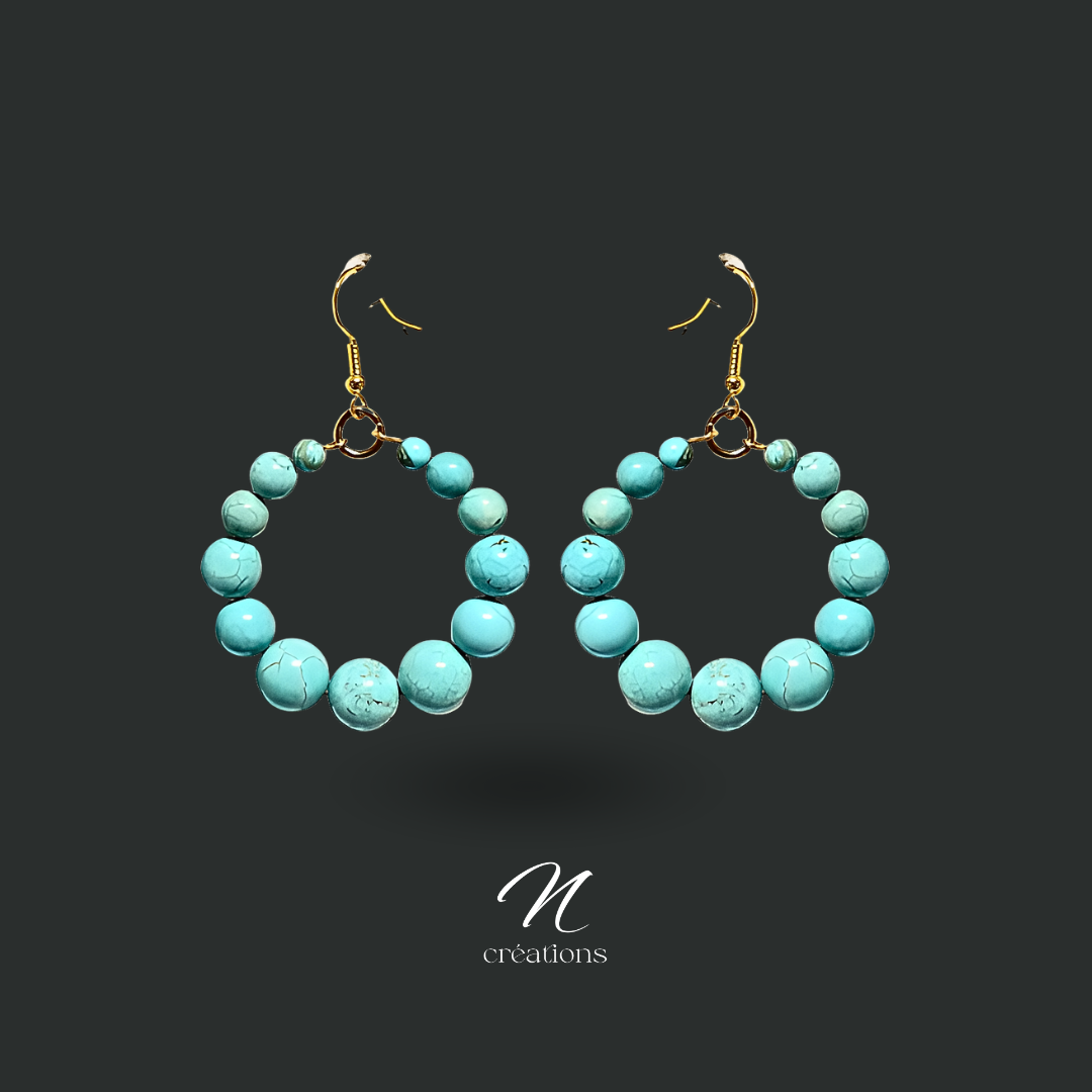 Créoles Perles Turquoises Marbrées