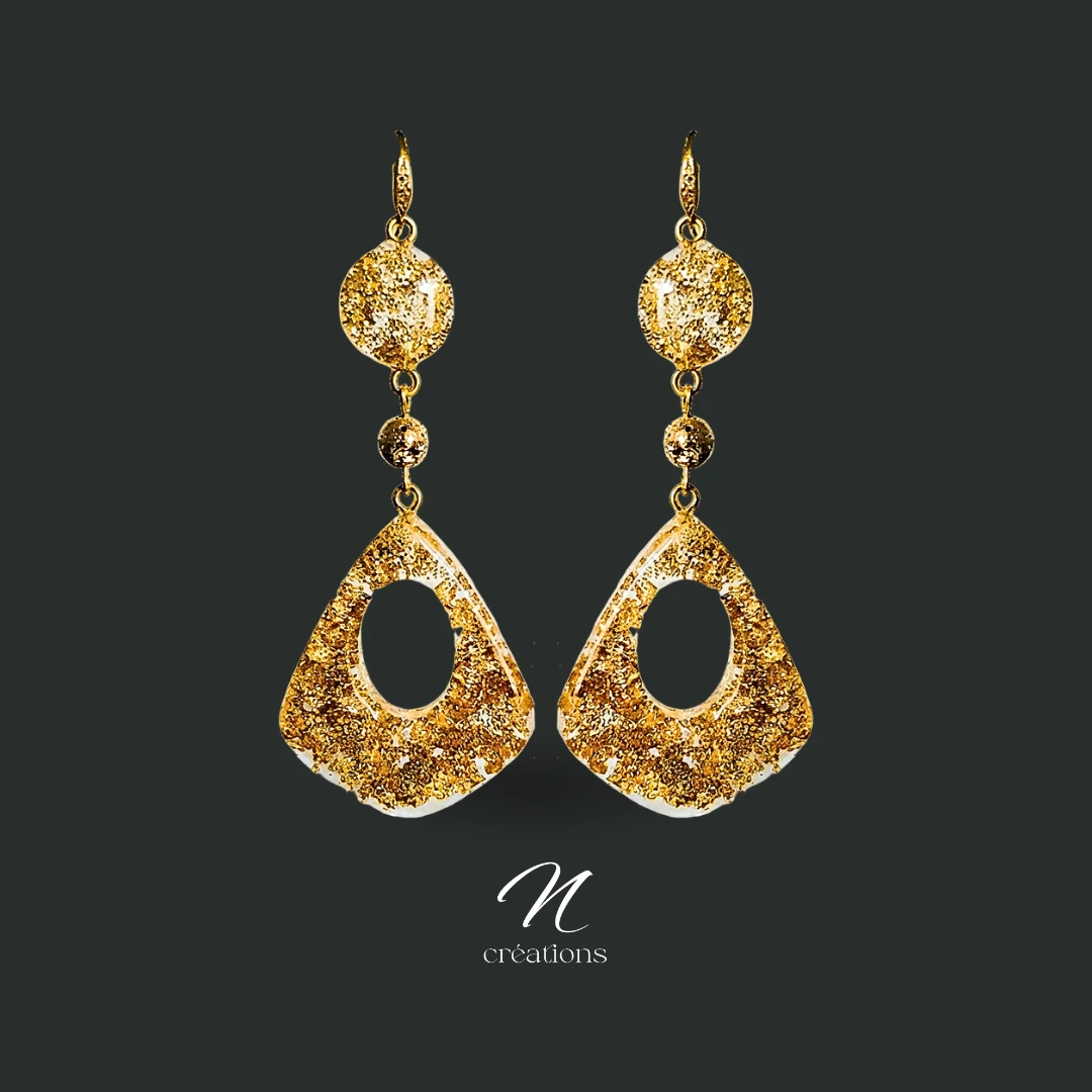 Boucles d’oreilles Gouttes Or et Pierre de Lave